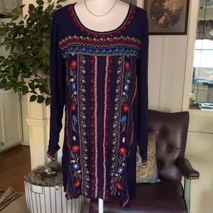 Velzera Navy Tunic with Multicolor Embroidery